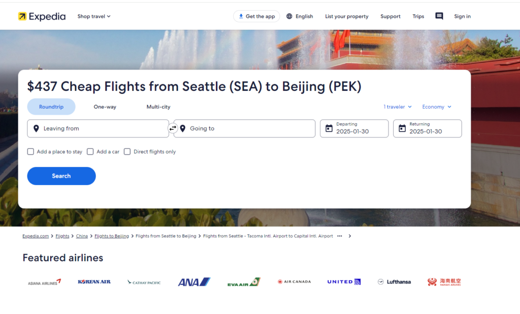 Seattle to Beijing Expedia