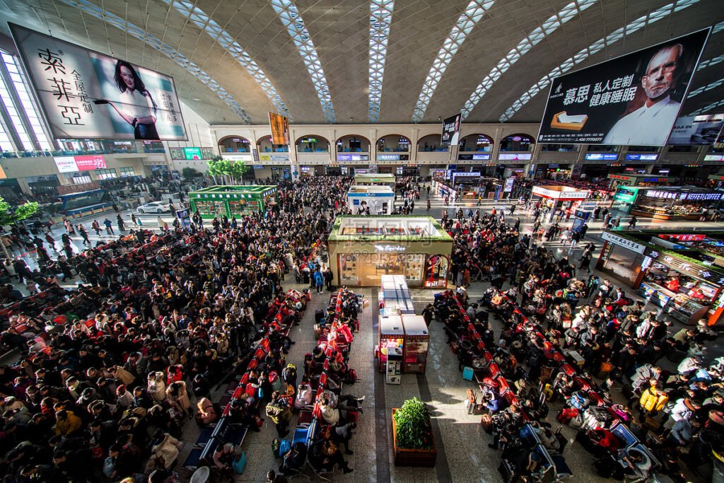crowded train station during Chinese New Year