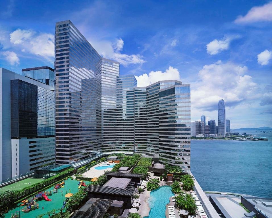 Outdoor pool with city views at Grand Hyatt Hong Kong, a top choice for luxury stays in HK.