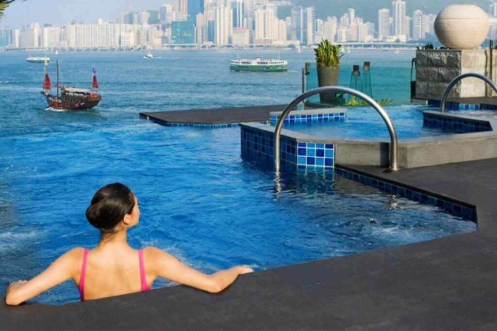 Waterfront infinity pool at InterContinental Hong Kong, a luxury haven among hotels in Hong Kong near the Star Ferry.