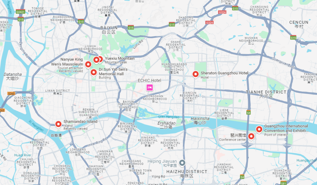 map of Top Attractions in Guangzhou