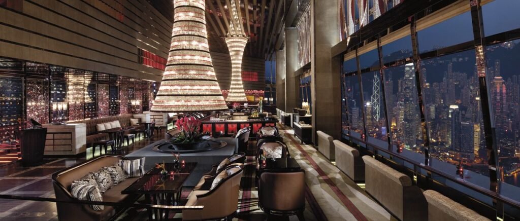Sky-high rooftop bar Ozone at The Ritz-Carlton Hong Kong, offering panoramic views from one of the best hotels in HK