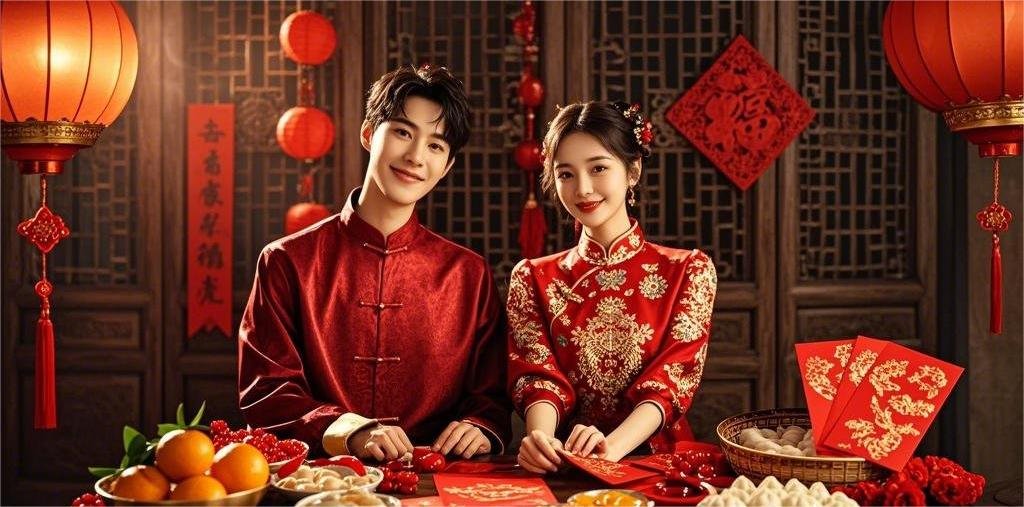 Tang suit featuring gold dragon embroidery for Chinese New Year celebrations.